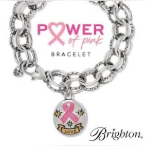 NWT Brighton Power of Pink Two Tone Charm Bracelet, Lobster Claw, Breast Cancer